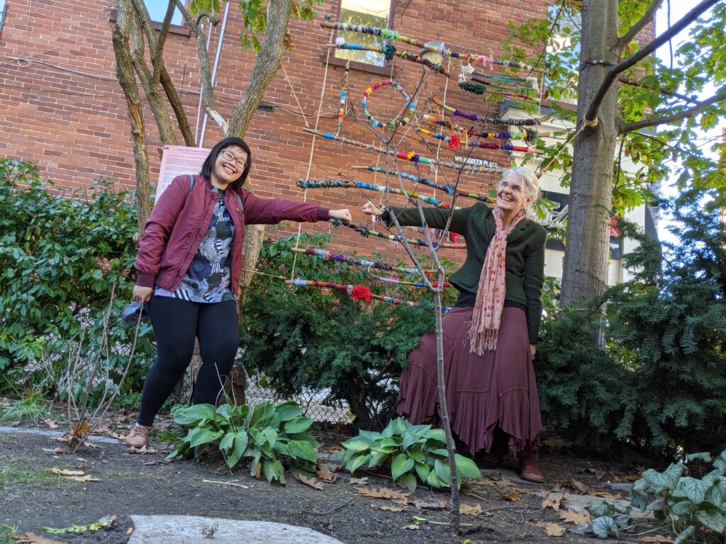 May Chook and Pamela Schuller at Story Stick Project Exhibit Launch Event